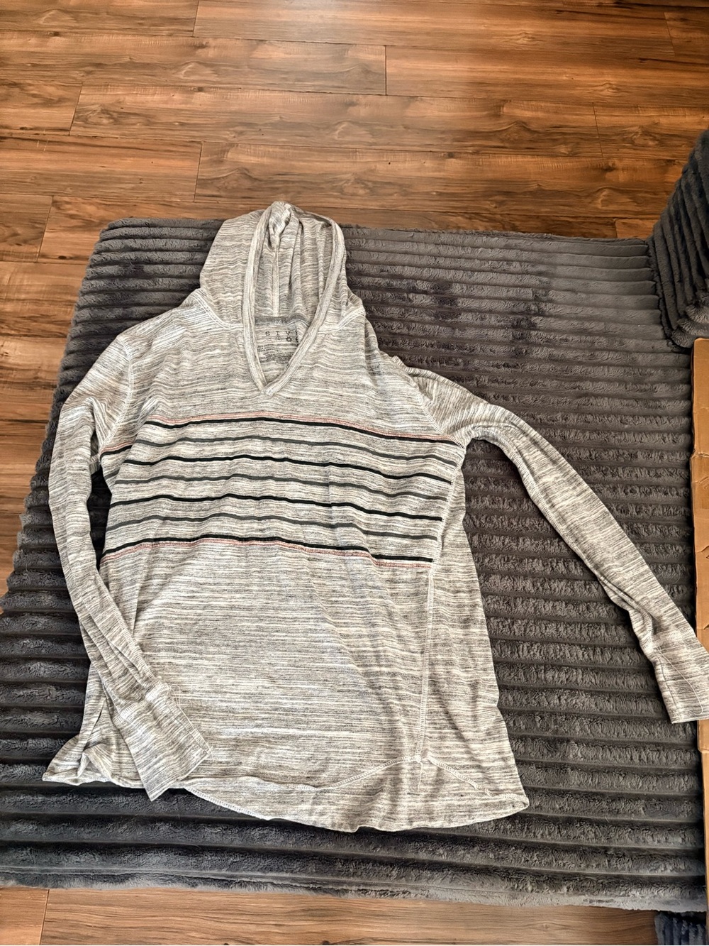 Light Gray Striped Hooded Pullover Top